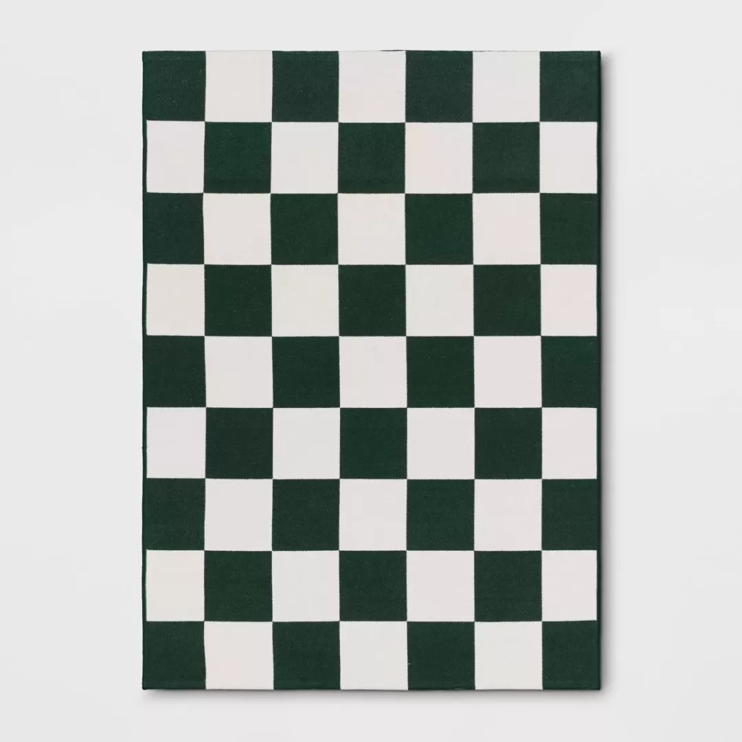 4'x5'6" Checkered Area Rug Ivory/Green