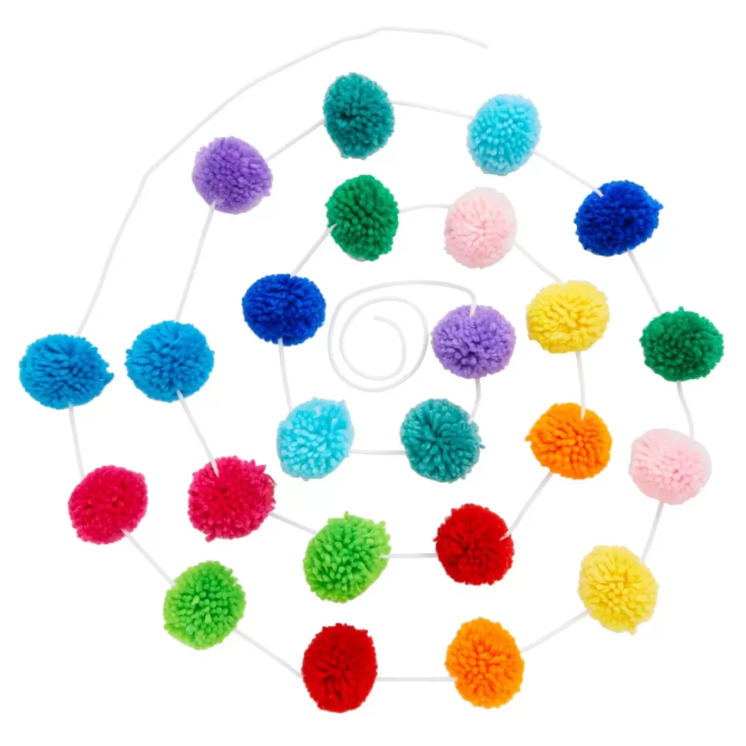 Blue Panda 10 Feet Colorful Wool Pom Pom Garland for Rainbow Birthday Decorations (24 Balls)