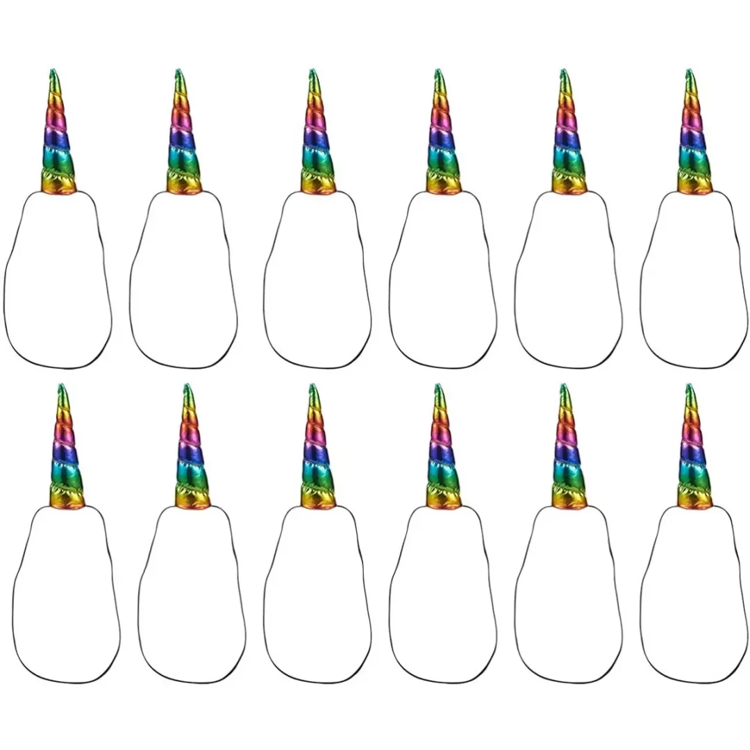Blue Panda 12-Pack Rainbow Unicorn Horn Headband Set for Birthday Supplies, Party Favors, Gifts, Halloween Hat, Cosplay Costumes