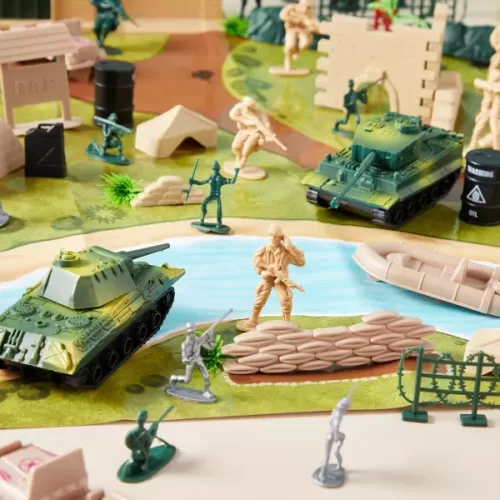 Blue Panda 400-Piece Plastic Army Men Playset - Small Military Toys and Action Figures for Boys with Soldiers, Tanks, Map
