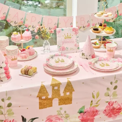 Blue Panda 194-Piece Princess Themed Birthday Party Decorations with Dinnerware, Banner, and Hats (Serves 24)