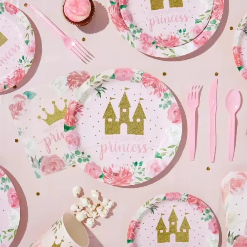 Blue Panda 194-Piece Princess Themed Birthday Party Decorations with Dinnerware, Banner, and Hats (Serves 24)