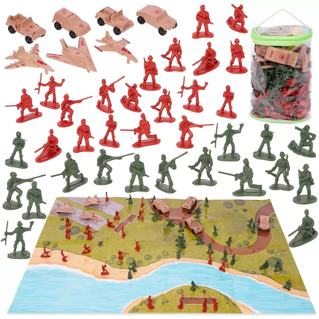 Blue Panda 210 Pieces Army Men Action Figures with Map, Includes Carrying Tote for Easy Clean up & Storage