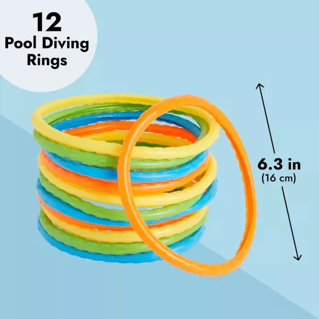Blue Panda 12 Pack Pool Diving Rings for Kids' Birthday Party, Summer Outdoor Essentials, Multicolored, 6 in