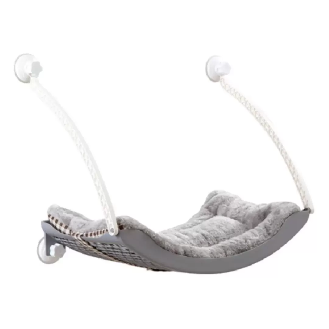 MPM Cat Window Hammock - Grey | Space Saving Cat Perch, Resting Shelf Sunny Seat for Indoor Cats, Perfect for Sunbathing, Napping, Overlooking