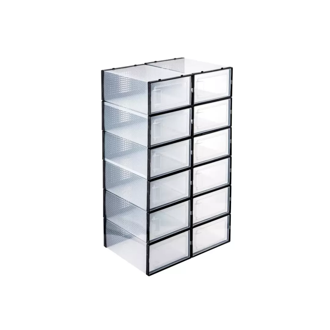 MPM Shoe box 12pcs, Stackable Clear Plastic Shoe Organizer, Shoe Rack, Sneaker Storage Box with Lid, For Men and Women S