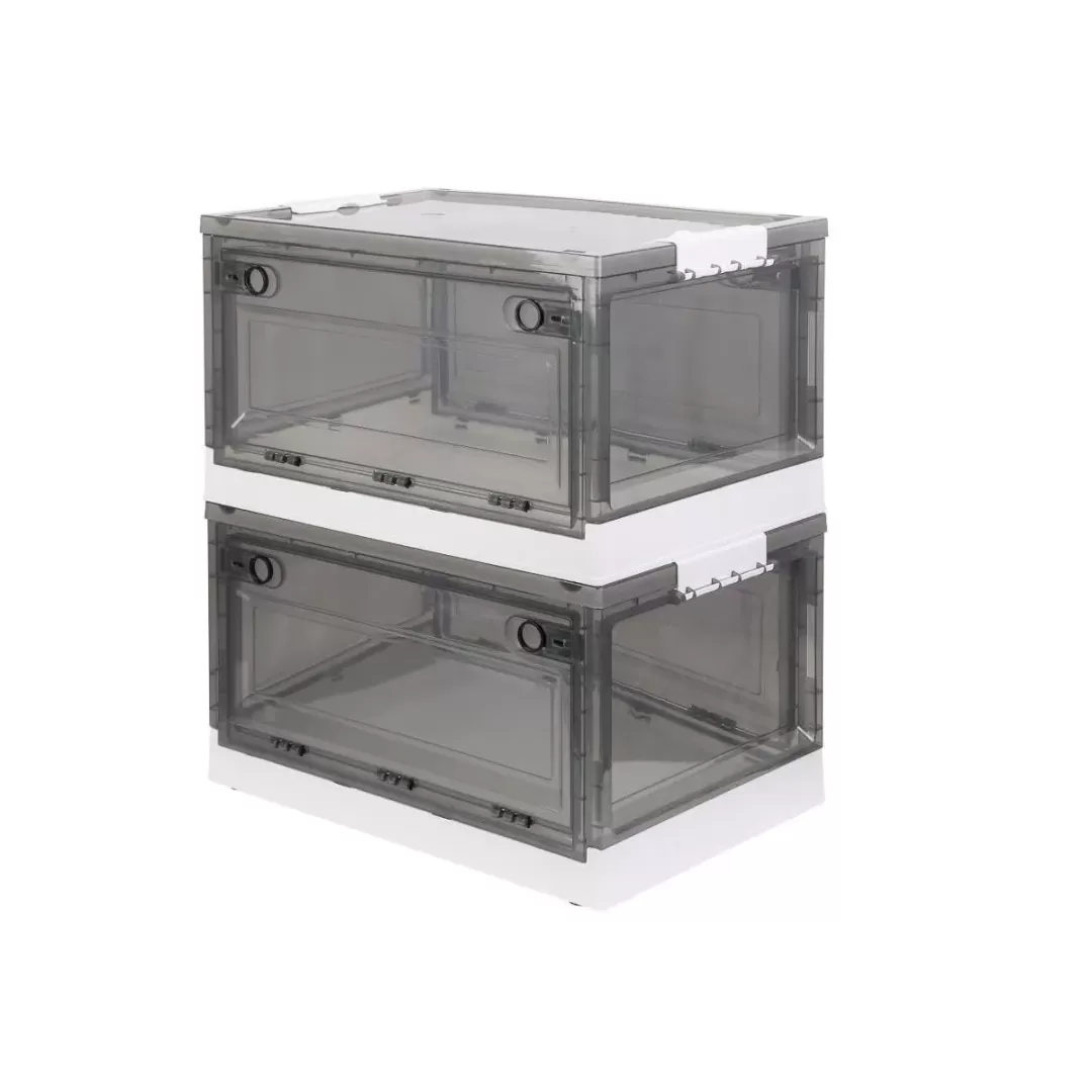 MPM 2 PACK Stackable Foldable Clear Storage Box with Lid and wheels, Organizing Boxes, Cube Box Bin Container, for Kitch