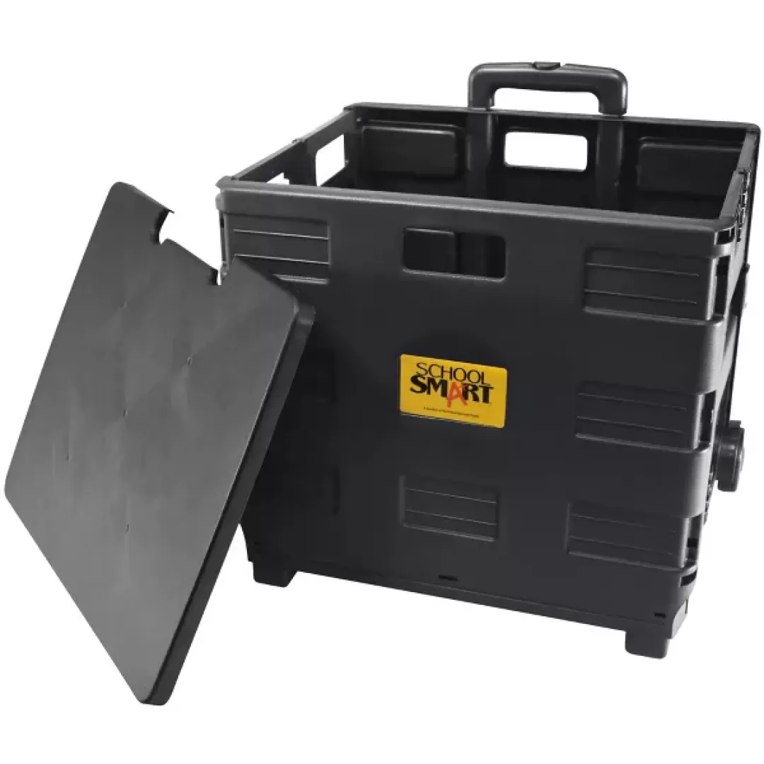 School Smart Folding Storage Cart on Wheels, Large, 16-1/4 x 13 x 13-1/2 Inches, Black