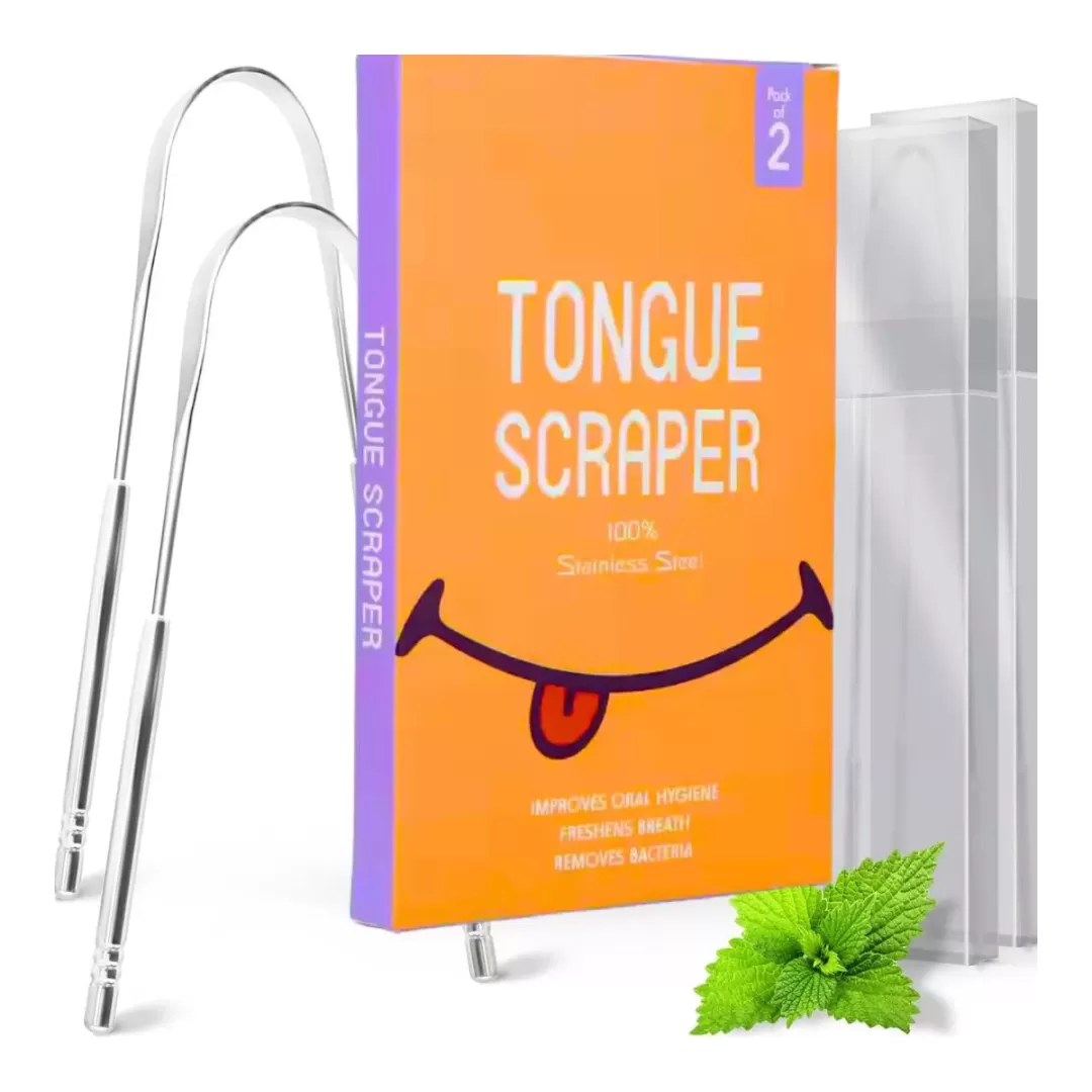 Maison Products: Tongue Scraper for Adults (2 Pack) with Travel Cases, Stainless Steel, Reduce Bad Breath, Easy to Use, Oral Care