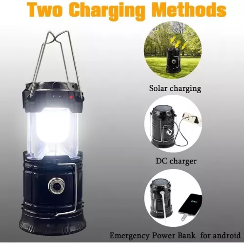 Maison Products 2-Pack Collapsible Camping Lantern Solar USB Rechargeable Portable Lightweight Waterproof LED Flashlight Survival Kits