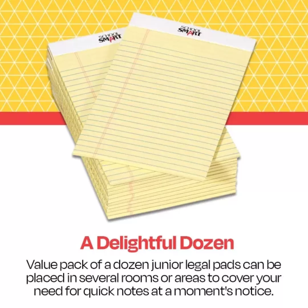 School Smart Junior Legal Pads, 5 x 8 Inches, 50 Sheets Each, Canary, Pack of 12