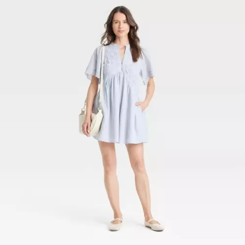 Women's Short Sleeve Eyelet Mini Skater Dress