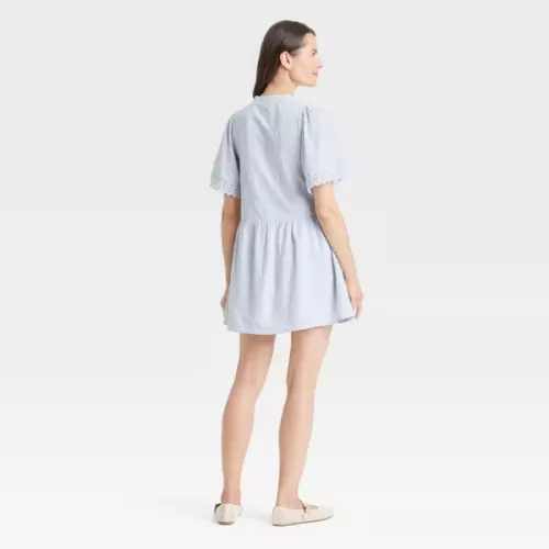 Women's Short Sleeve Eyelet Mini Skater Dress