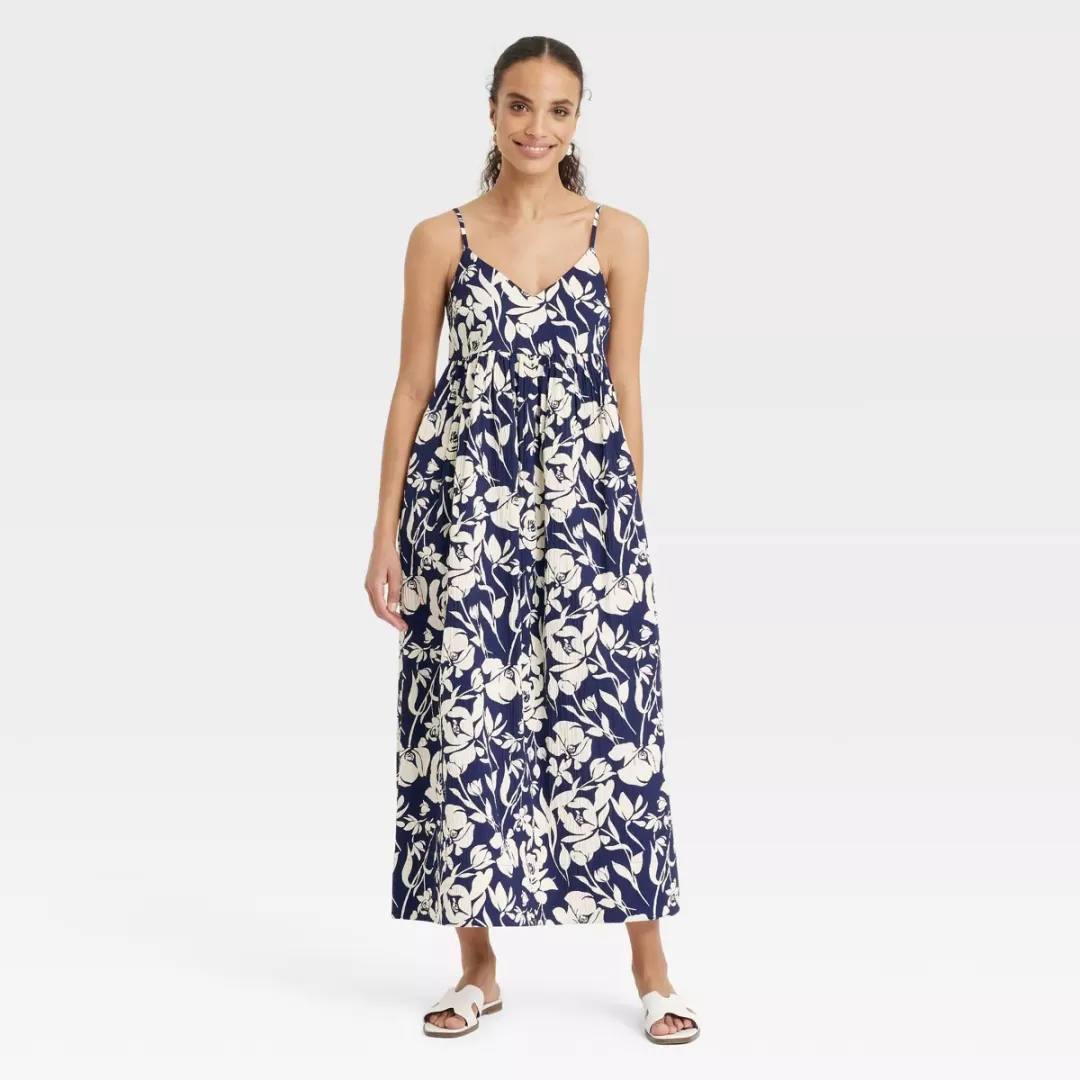 Women's Seersucker Maxi A-Line Dress