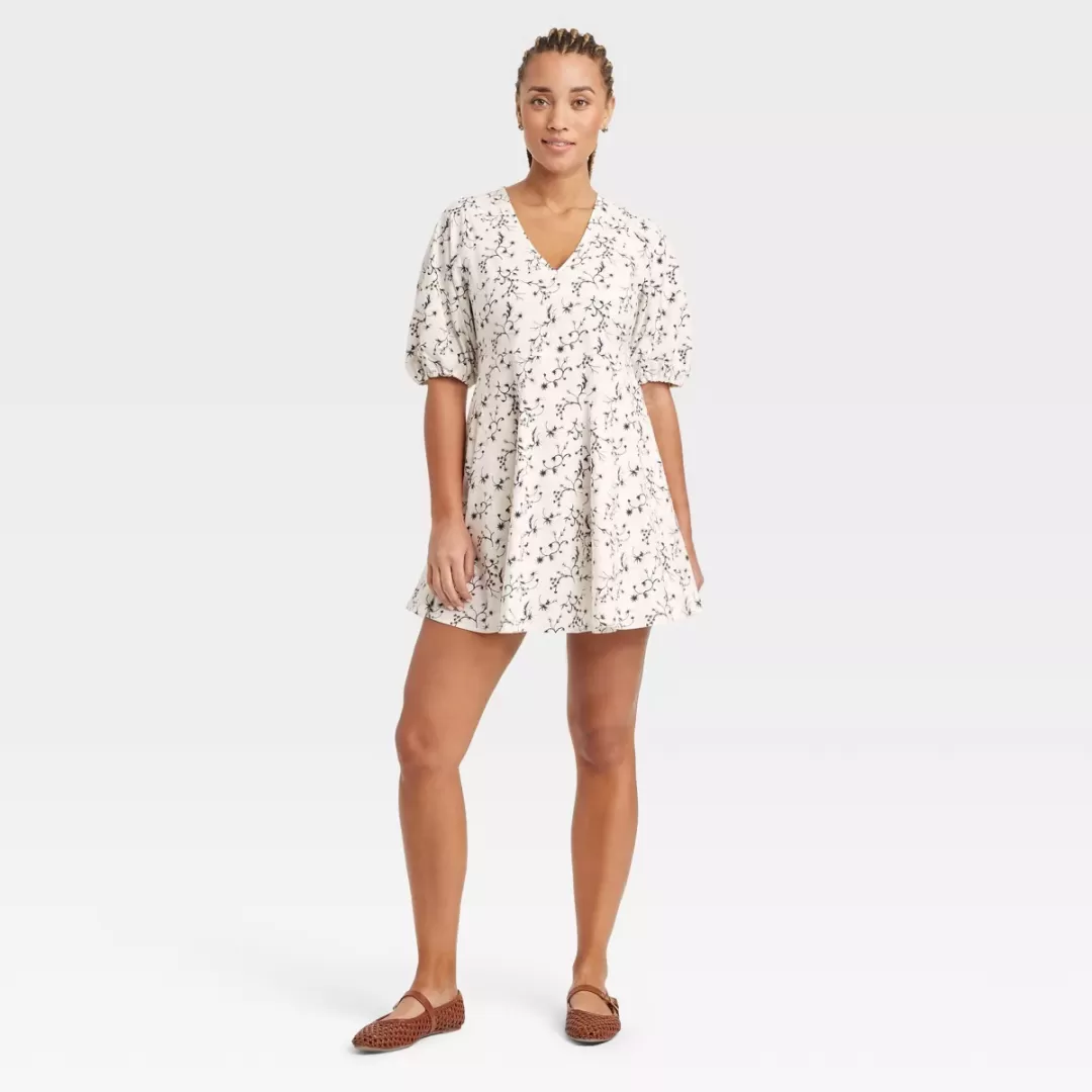 Women's Bell Elbow Sleeve Mini A-Line Dress