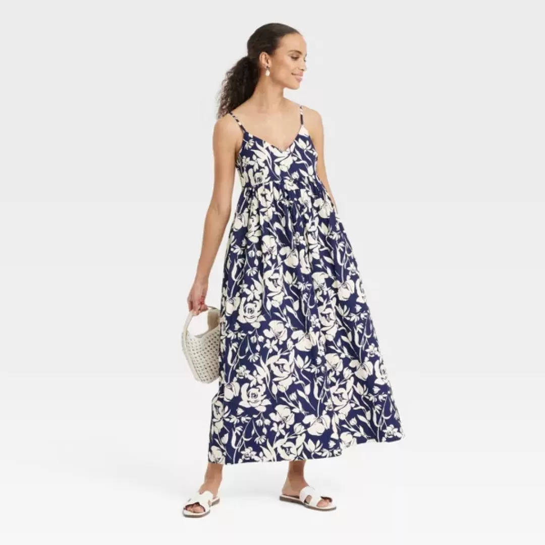 Women's Seersucker Maxi A-Line Dress