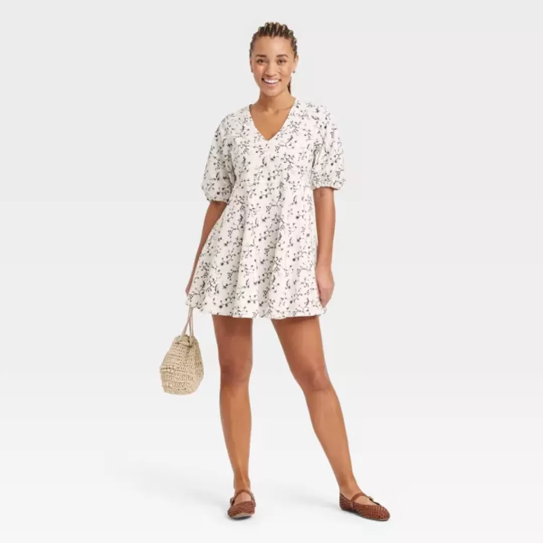 Women's Bell Elbow Sleeve Mini A-Line Dress